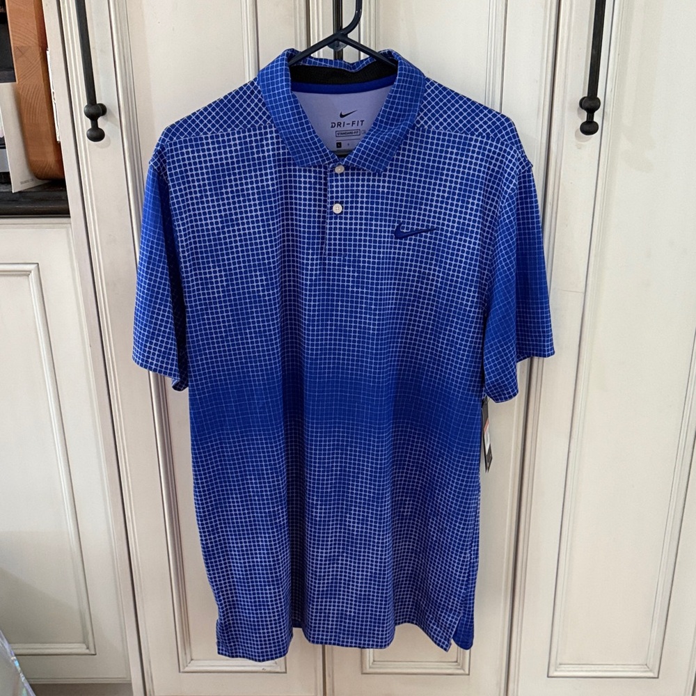 NWT Nike dri-fit Men's Blue Gingham Polo Shirt large